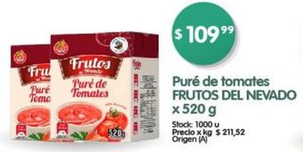 Supermercados Buenos Días Puré de Tomates FRUTOS DEL NEVADO x 520g oferta