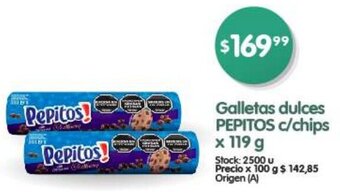 Supermercados Buenos Días Galletas Dulces PEPITOS c/chips x 119g oferta