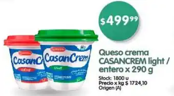 Supermercados Buenos Días Queso Crema CASANCREM light / entero x 290g oferta
