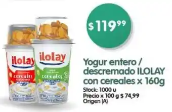 Supermercados Buenos Días Yogur ILOLAY entero / descremado co Cereales x 160g oferta