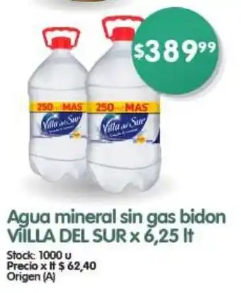 Supermercados Buenos Días Agua Mineral sin Gas Bidon VILLA DEL SUR x 6.25lt oferta