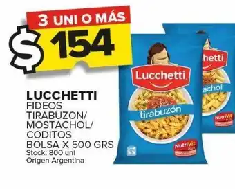 Carrefour Maxi Lucchetti fideos tirabuzón/ mostachol/ coditos x 500g oferta