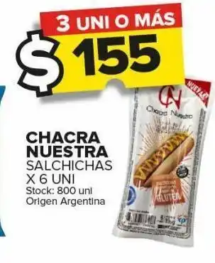 Carrefour Maxi Salchichas chacra nuestra x 6uni oferta