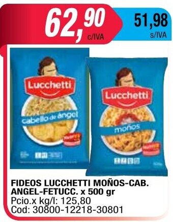 Maxiconsumo Lucchetti Fideos Moños-CAB Angel-Fetucc x 500gr oferta