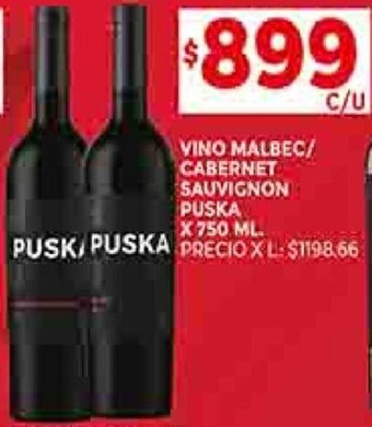 Supermercados DIA Vino Malbec/Cabernet Sauvignon Puska 750ml oferta
