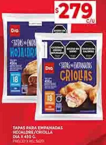Supermercados DIA Tapas para Empanadas Hojaldre/ Criolla Dia 450g oferta