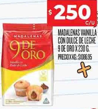 Supermercados DIA Madalenas Vainilla con Dulce de Leche 9 de Oro 230g oferta
