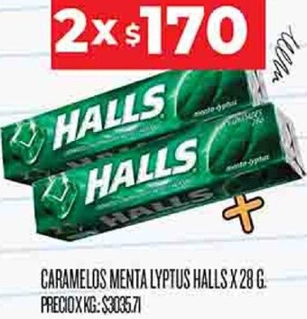 Supermercados DIA Caramelos Menta Lyptus Halls 2x28g oferta