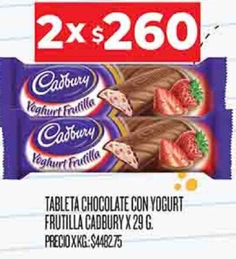 Supermercados DIA Tableta Chocolate con Yogurt Frutilla Cadbury 2x29g oferta