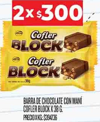 Supermercados DIA Barra de Chocolate con Maní Cofler Block 2x38g oferta