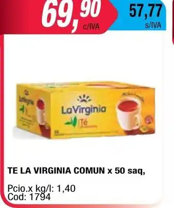 Maxiconsumo La Virginia Te Comun x 50 saq. oferta