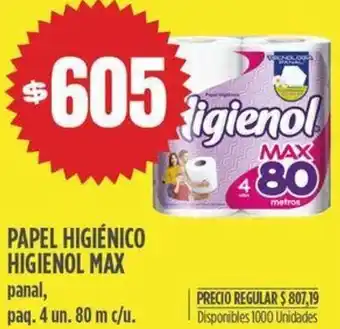 Supermercados Vea Papel Higiénico Higienol Max 4un 80m c/u oferta