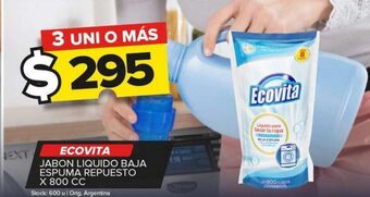 Jabón líquido ecovita baja espuma repuesto x 800cc