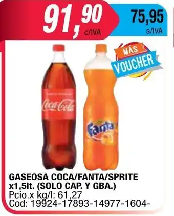 Maxiconsumo Coca/Fanta/Sprite Gaseosa x 1,5lt (Solo Cap Y GBA) oferta