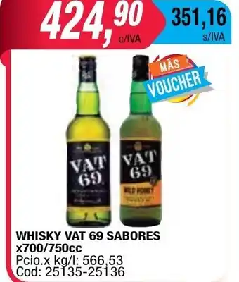 Maxiconsumo Vat 69 Whisky Sabores x 700/750cc oferta