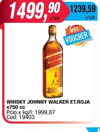 Maxiconsumo Johnny Walker Whisky ET. Roja x750cc oferta