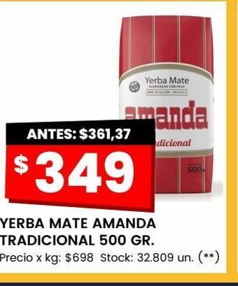 Changomas Yerba mate amanda tradicional 500 gr. oferta