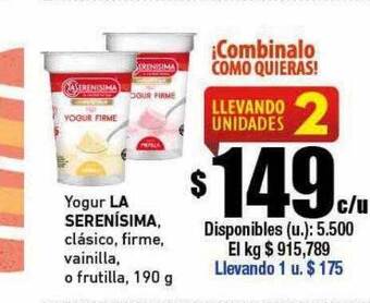 Cooperativa Obrera Yogur la serenisima oferta