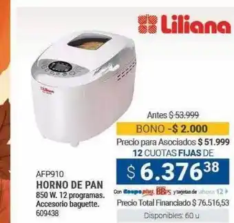 Cooperativa Obrera Liliana afp910 horno de pan oferta