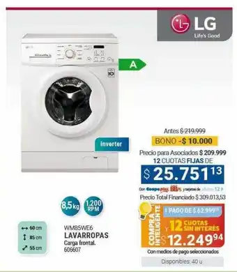 Cooperativa Obrera Lg wm85we6 lavarropas oferta