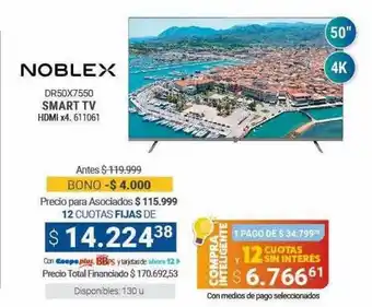 Cooperativa Obrera Noblex dr50x7550 smart tv oferta