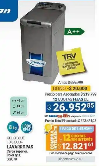 Cooperativa Obrera Gold blue 10.8 eco+ lavarropas drean oferta