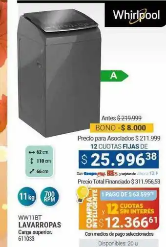 Cooperativa Obrera Ww11bt lavarropas whirlpool oferta