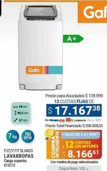 Cooperativa Obrera Fuzzy fit blnco lavarropas gafa oferta