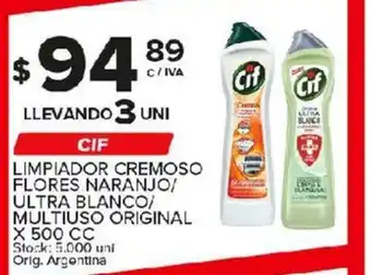 Carrefour Maxi CIF Limpiador Cremoso Flores Naranjo/Ultra Blanco/Multiuso Original x 500cc oferta