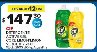 Carrefour Maxi CIF Detergente Active Gel Core Limon/Limon Verde x 750cc oferta