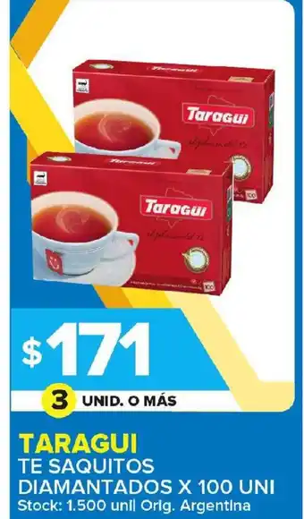 Carrefour Maxi Taragui Te Saquitos Diamantados x 100 uni oferta