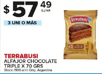 Carrefour Maxi Terrabusi Alfajor Chocolate Triple x 70grs oferta