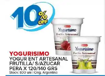 Carrefour Maxi Yogurisimo Yogur Ent Artesanal Frutilla/S/Azucar Pera x 120/140grs oferta