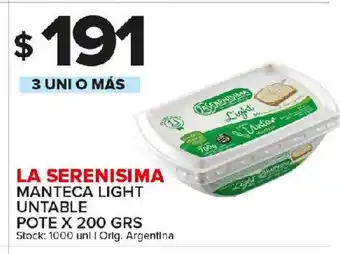 Carrefour Maxi La Serenisima Manteca Light Untable Pote x 200grs oferta