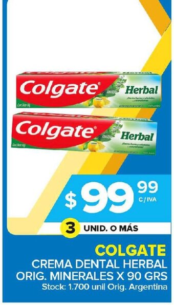 Carrefour Maxi Colgate Crema dental Herbal Orig Minerales x 90grs oferta