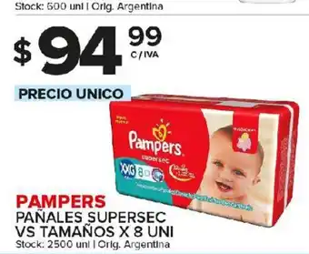 Carrefour Maxi Pampers Pañales Supersec VS Tamaños x 8 Uni oferta