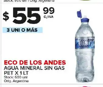 Carrefour Maxi Eco De Los Andes Agua Mineral Sin gas Pet x 1lt oferta