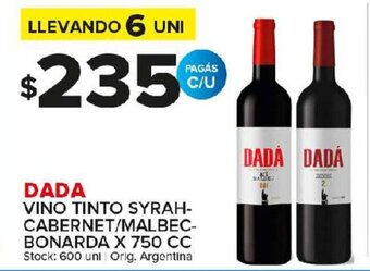 Carrefour Maxi Dada Vino Tinto Syrah- Cabernet/Malbec Bonarda x 750cc oferta