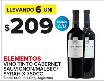 Carrefour Maxi Elementos Vino Tinto Cabernet Sauvignon/Malbec/Syrah x 750cc oferta