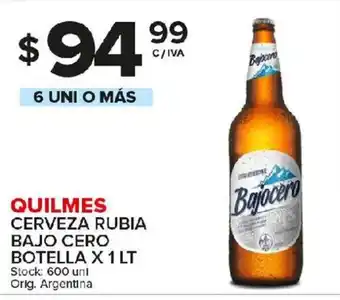 Carrefour Maxi Quilmes Cerveza Rubia Bajo Cero Botella x 1lt oferta