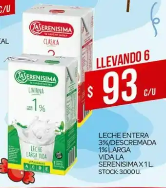Supermercados DIA Leche Entera 3% Descremada 1% Larga Vida La Serenisima x 1L oferta