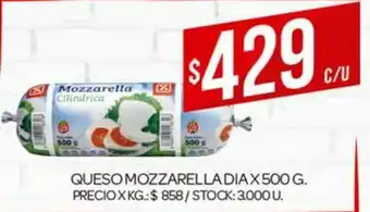 Supermercados DIA Queso Mozzarella dia x 500g oferta