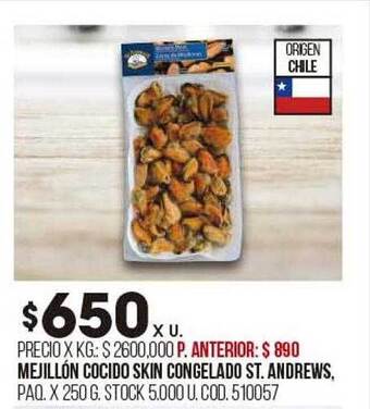 Coto Mejillón cocido skin congelado st. andrews oferta