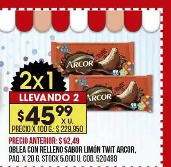 Coto Oblea con relleno sabor limón twit arcor oferta