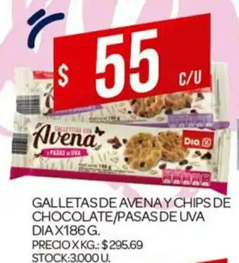 Supermercados DIA Galletitas Avena Y Chips De Chocolate/Pasas De Uva x 186g oferta