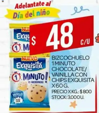 Supermercados DIA Bizcochuelo 1 Minuto Chocolate/Vainilla Con Chips Exquisita x 60g oferta
