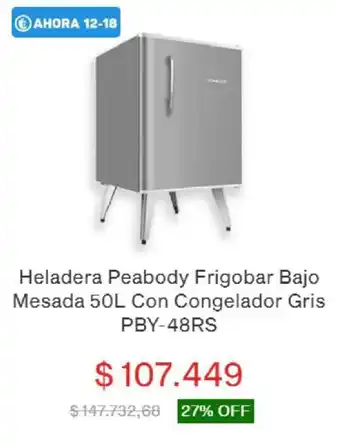 Garbarino Heladera Peabody Frigobar Bajo Mesada 50L con Congelador gris oferta