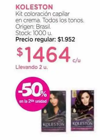 Farmacity Koleston kit coloración capilar en crema, todos los tonos -50% en la 2da unidad oferta