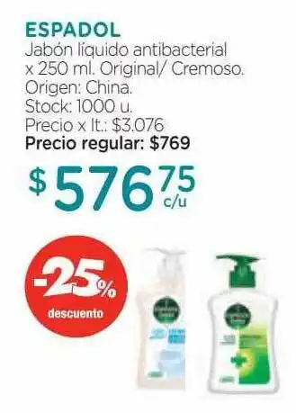 Farmacity Espadol jabón líquido antibacteríal original-cremoso -25% descuento oferta