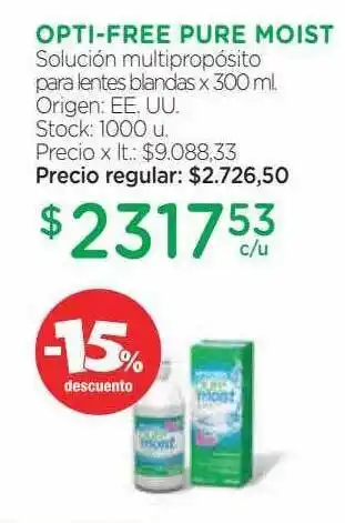 Farmacity Opti-free pure moist solución multipropósito para lentes blandas oferta